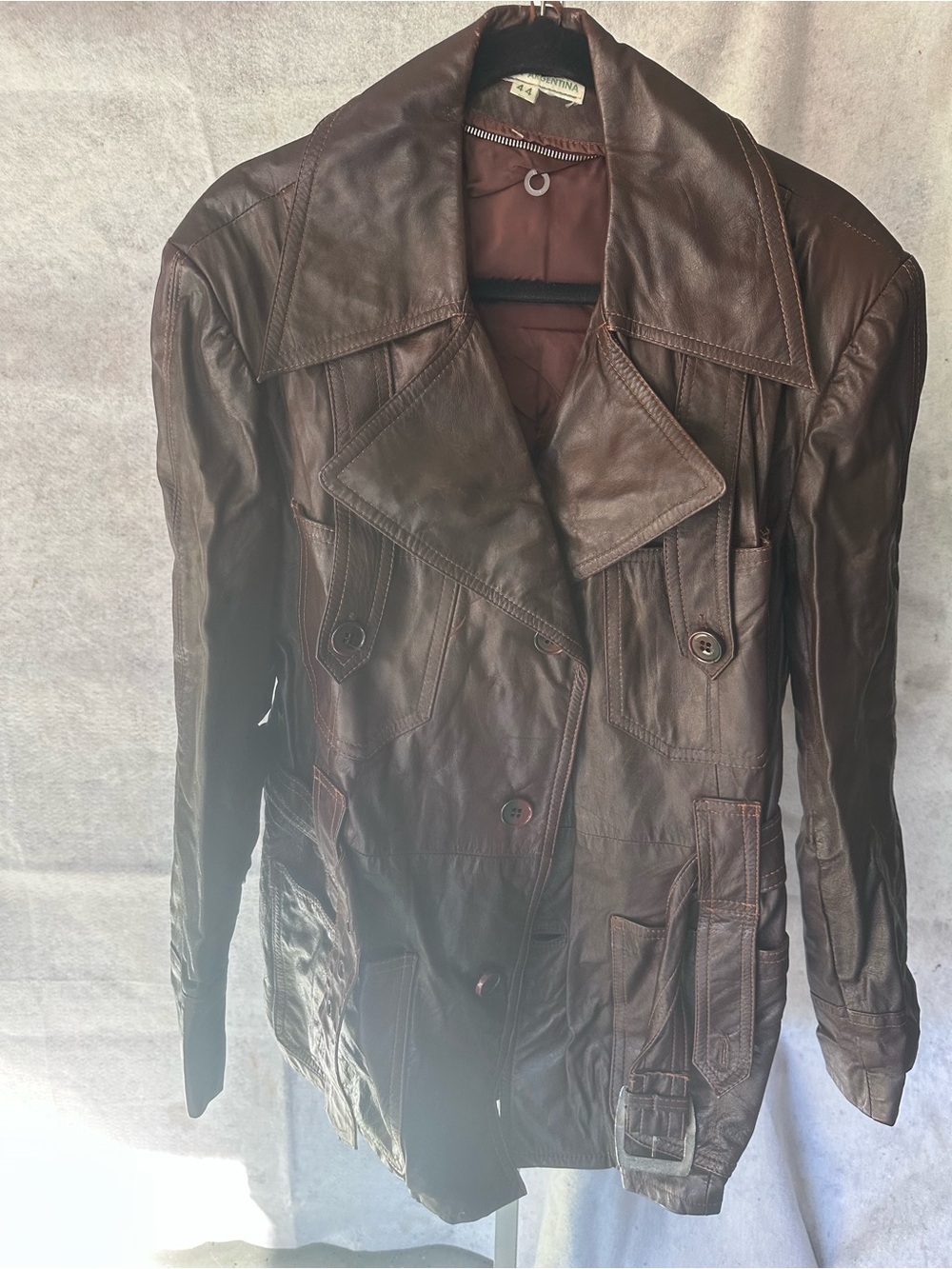 Men's Vintage Brown Leather Double-Breasted Jacket